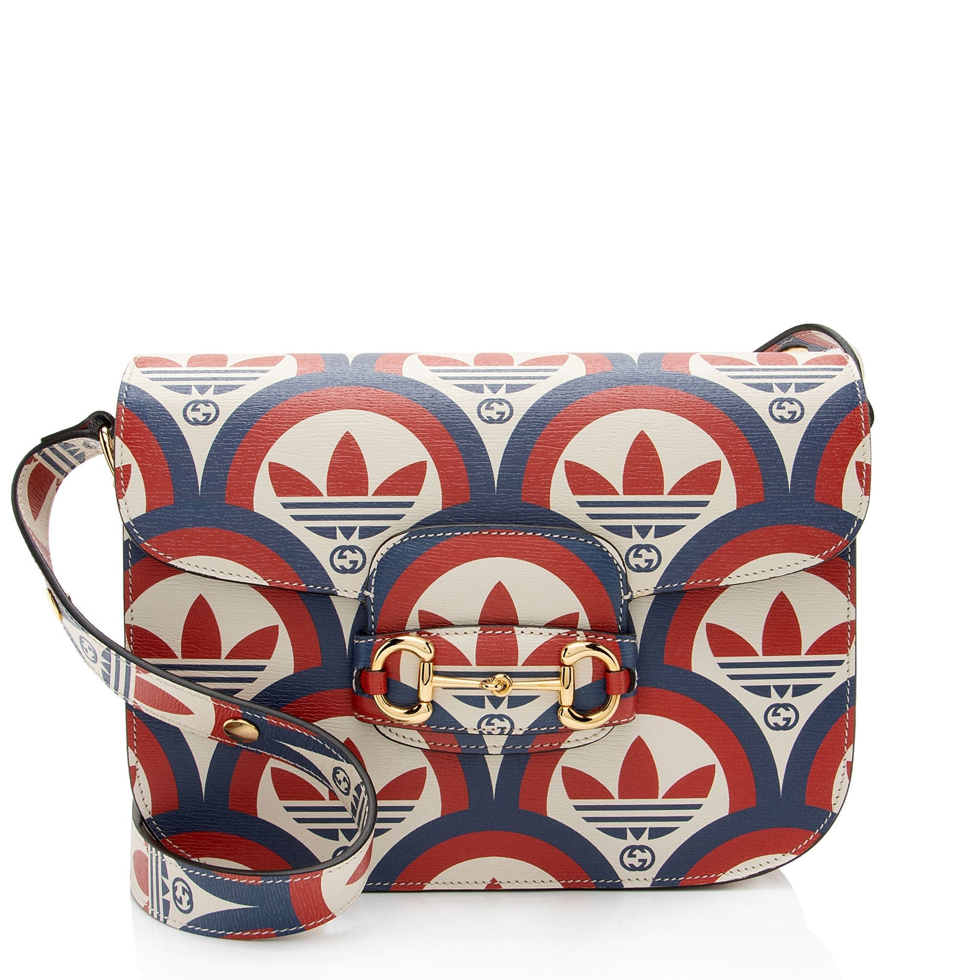 Gucci x Adidas Interlocking G Horsebit Calfskin White Blue Red Crossbody Bag