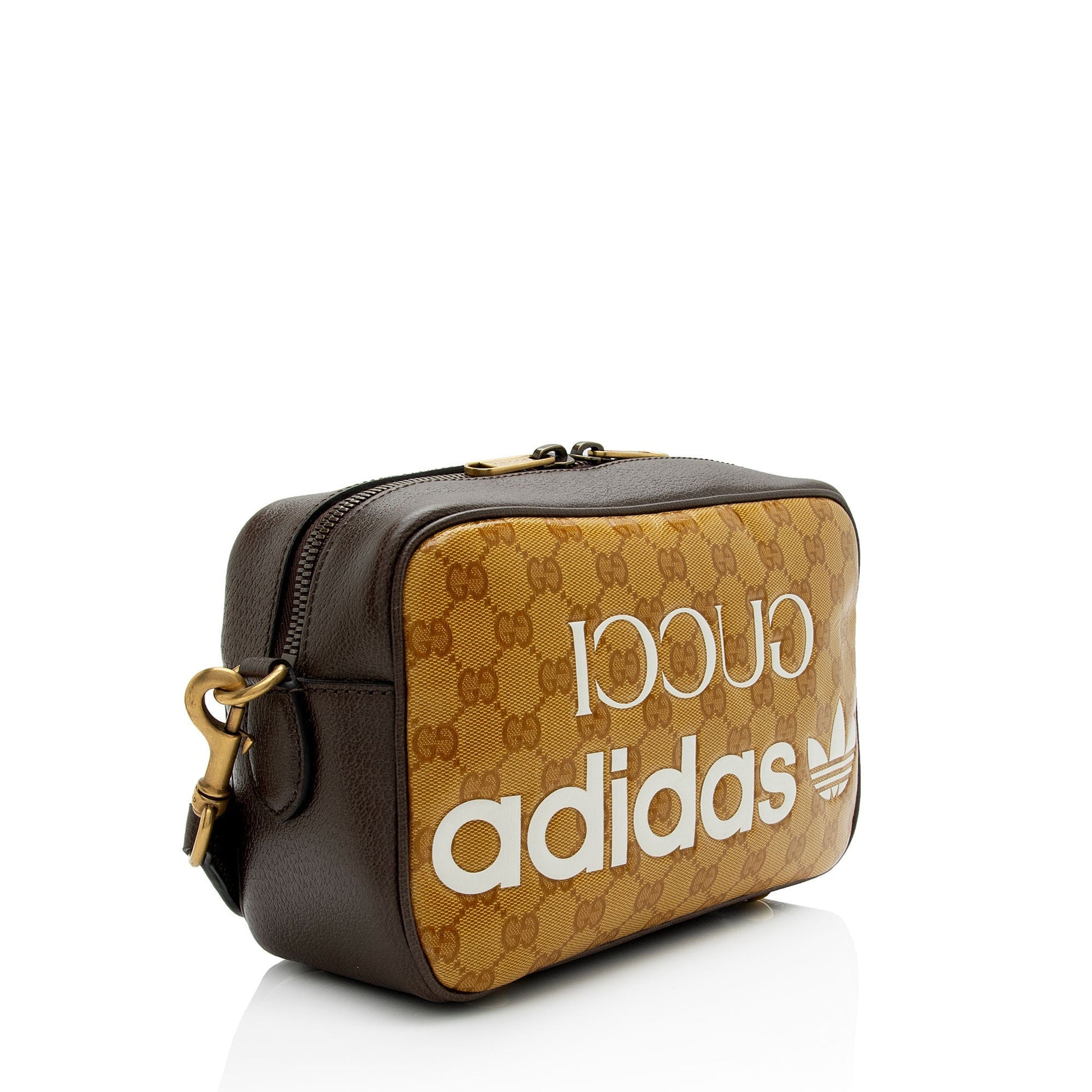Gucci x Adidas GG Crystal Web Leather Canvas Nylon Brown Crossbody Bag