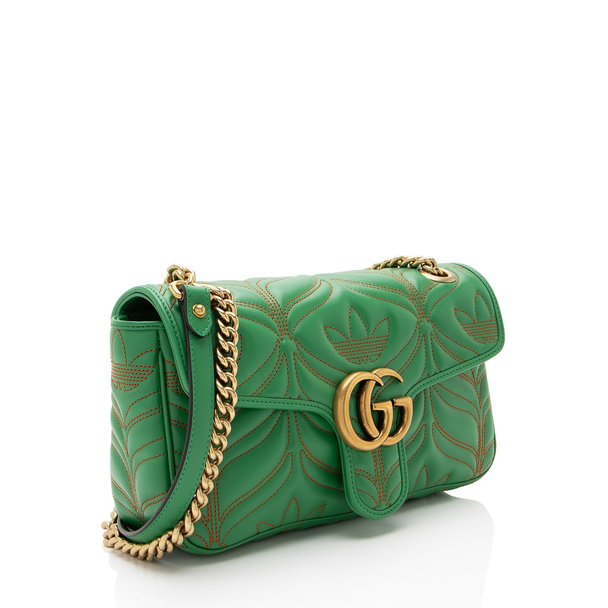 Gucci x Adidas GG Marmont Flap Matelasse Leather Green Small Crossbody Bag
