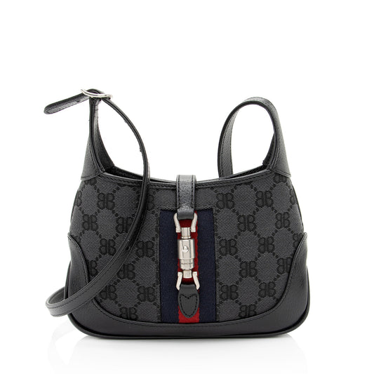 Gucci x Balenciaga BB Supreme Hacker Leather Canvas Black Grey Crossbody Bag