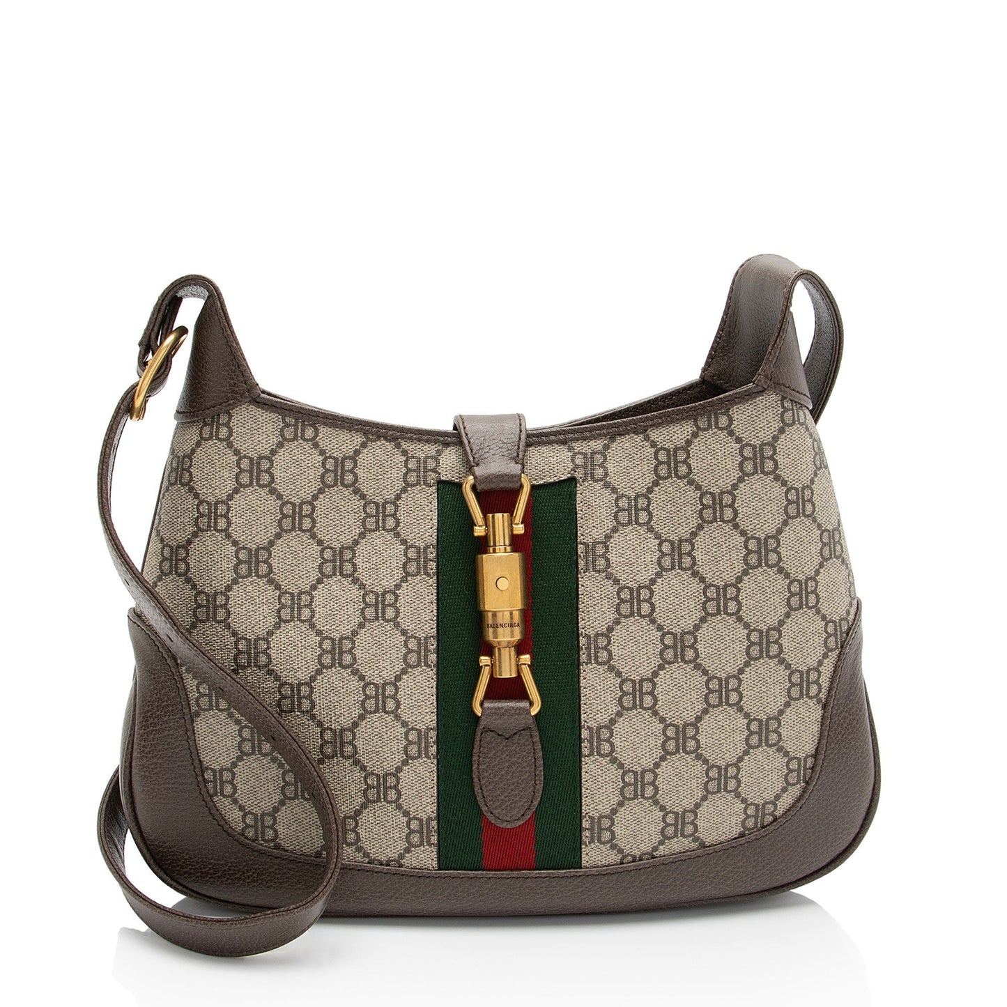 Gucci x Balenciaga BB Supreme Hacker Leather Canvas Brown Beige Shoulder Bag