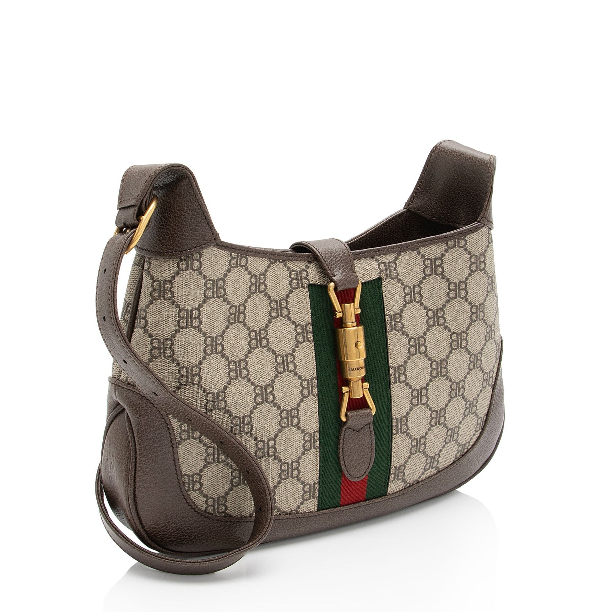Gucci x Balenciaga BB Supreme Hacker Leather Canvas Brown Beige Shoulder Bag