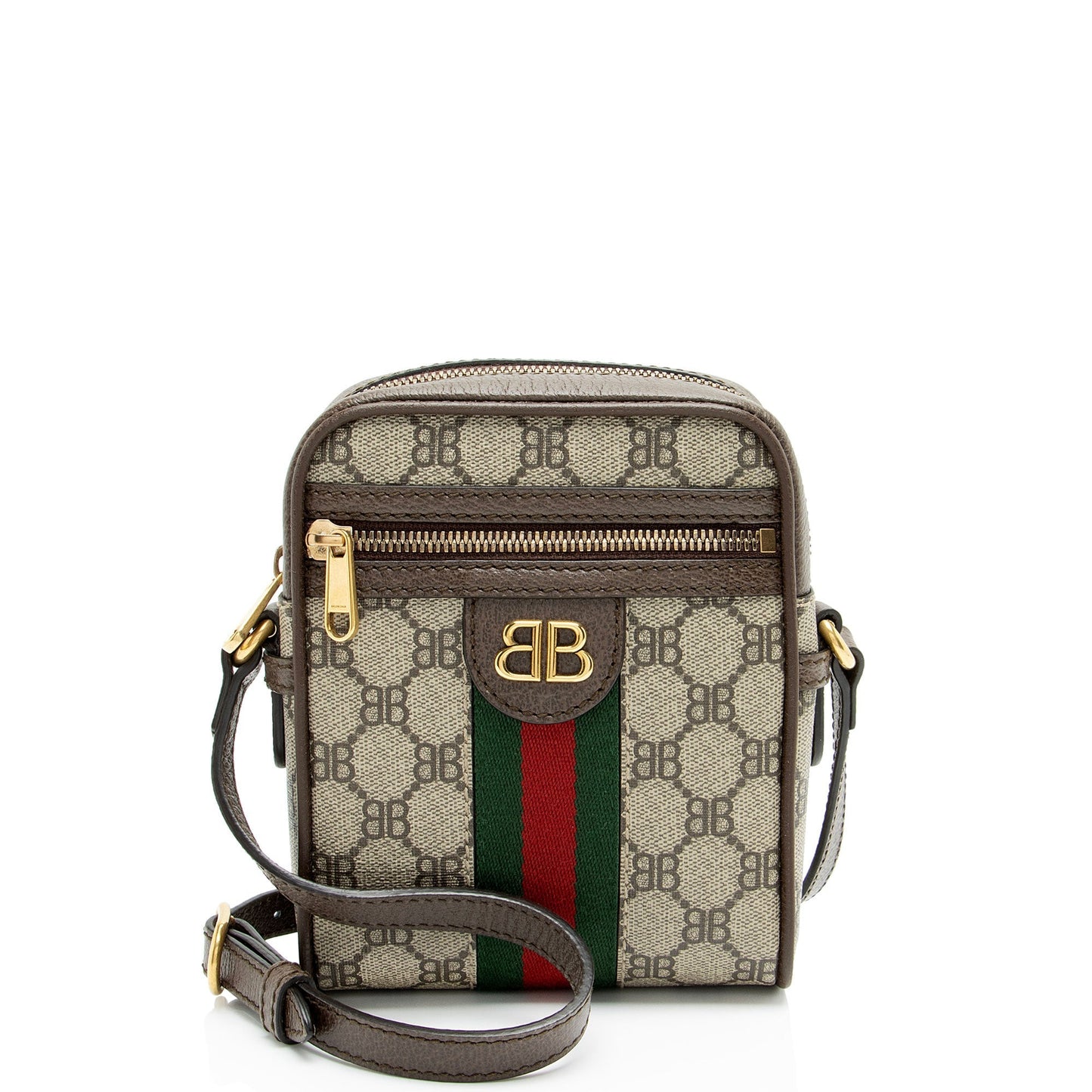 Gucci x Balenciaga BB Supreme Hacker Leather Canvas Nylon Brown Shoulder Bag