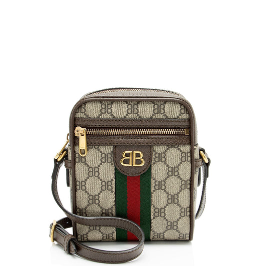 Gucci x Balenciaga BB Supreme Hacker Leather Canvas Nylon Brown Shoulder Bag