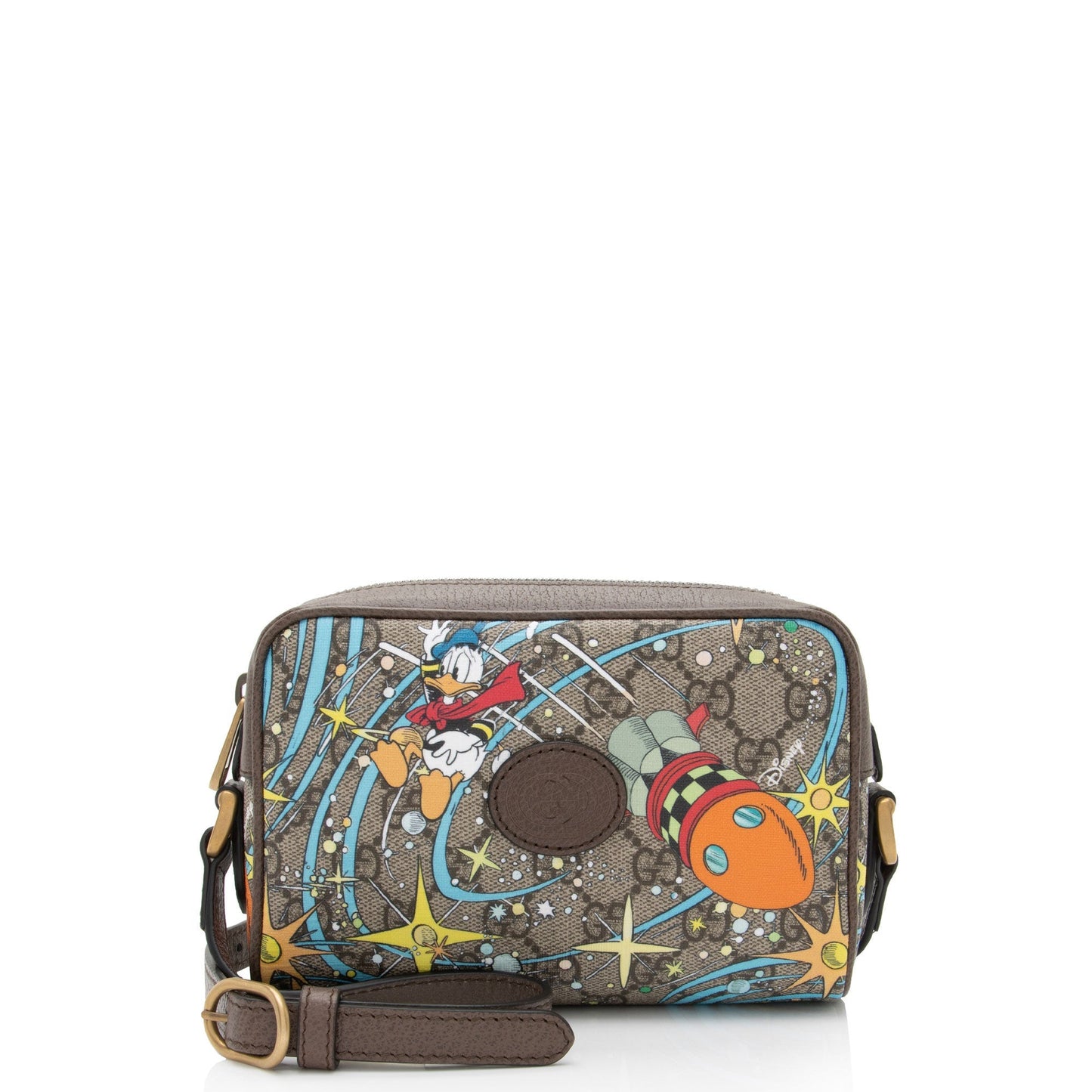 Gucci x Disney GG Supreme Donald Leather Canvas Brown Beige Crossbody Bag