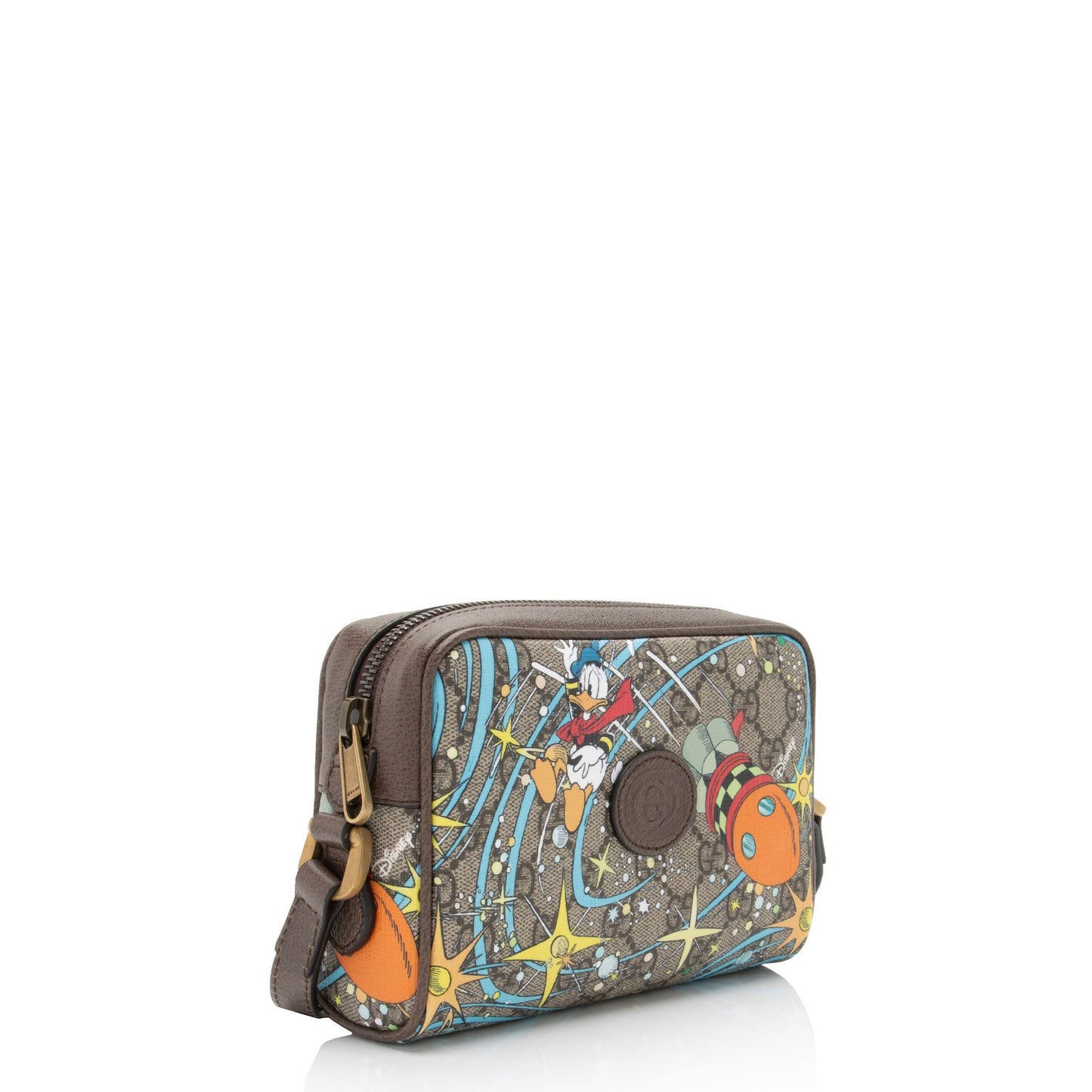 Gucci x Disney GG Supreme Donald Leather Canvas Brown Beige Crossbody Bag