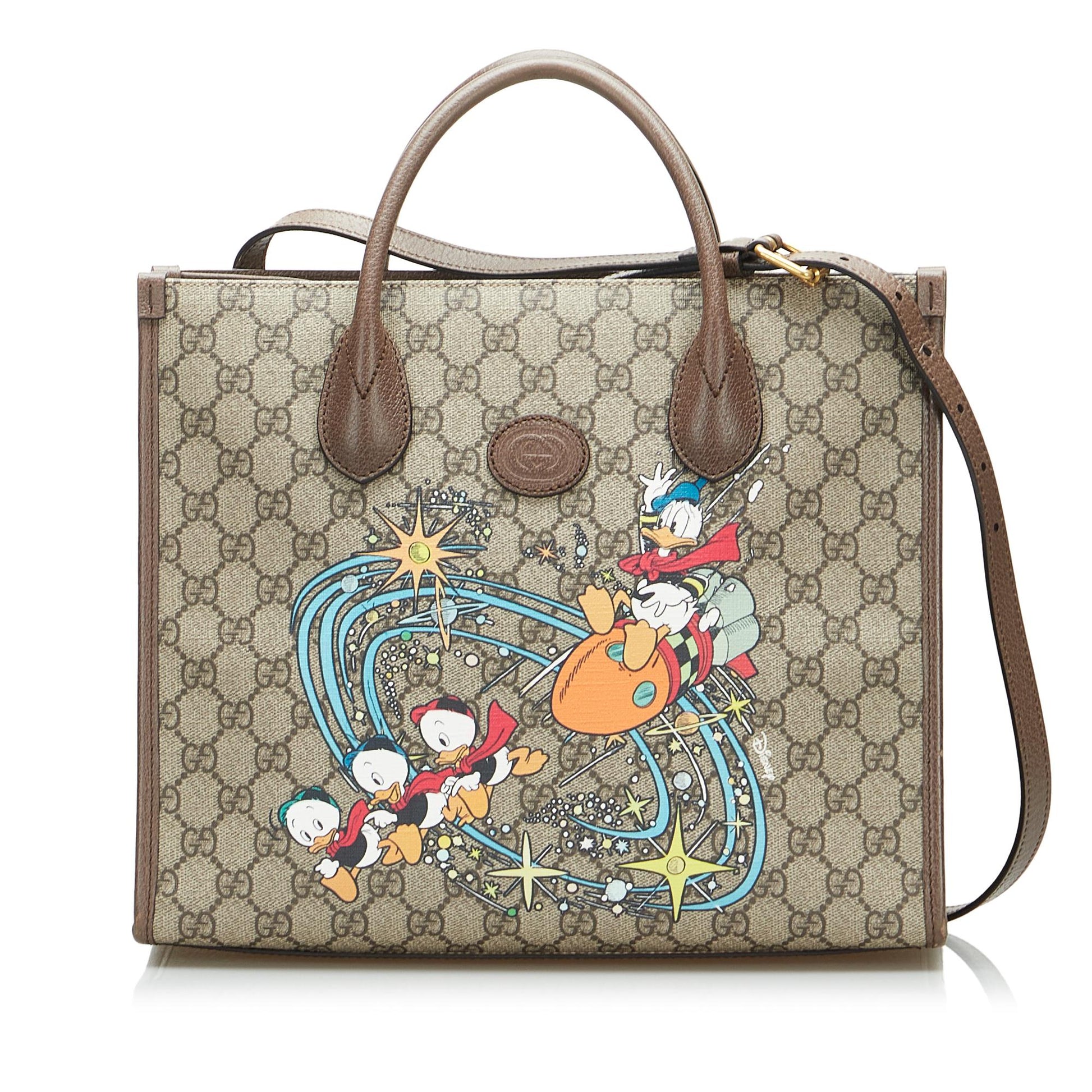 Gucci x Disney GG Supreme Donald Canvas Brown Small Satchel Bag