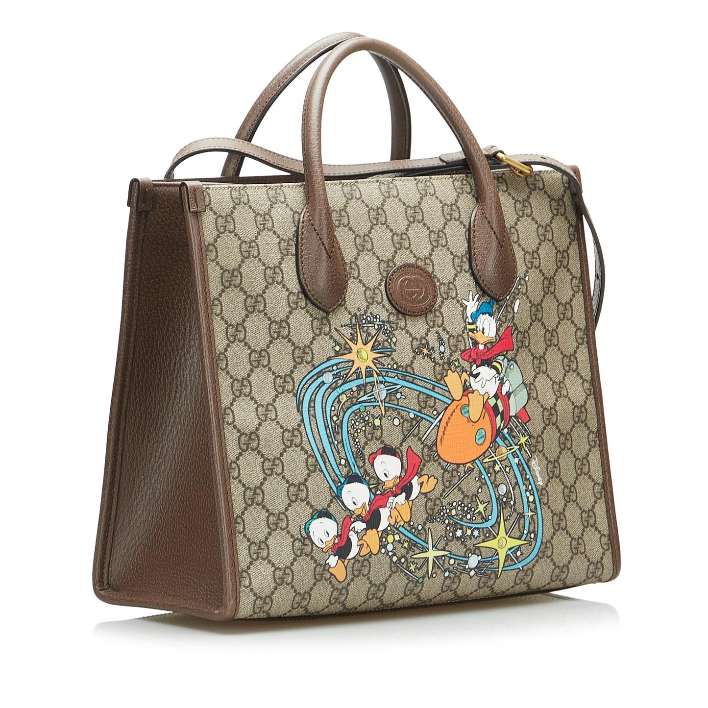 Gucci x Disney GG Supreme Donald Canvas Brown Small Satchel Bag