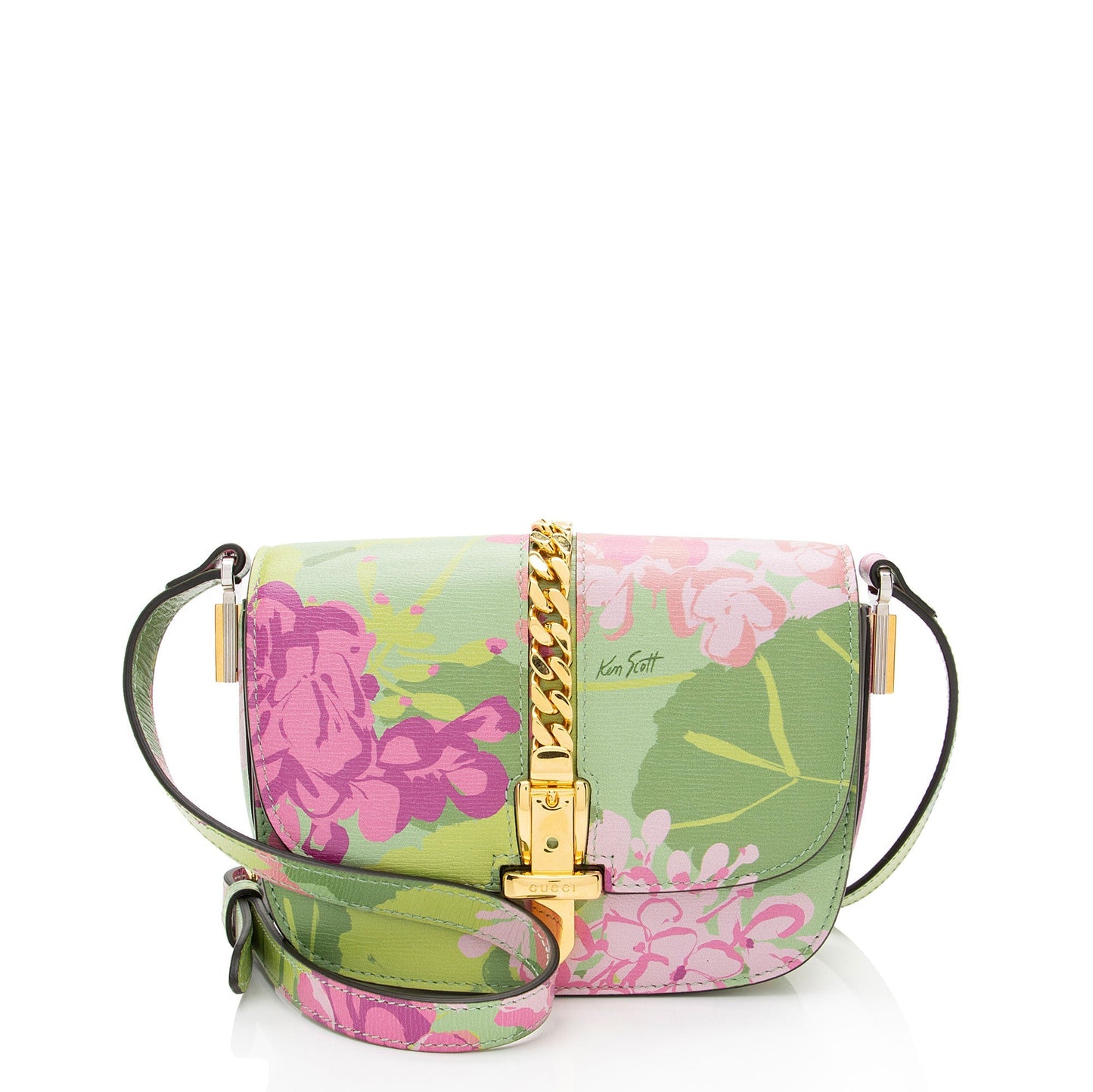 Gucci x Ken Scott Floral Sylvie Leather Pink Green Mini Crossbody Bag
