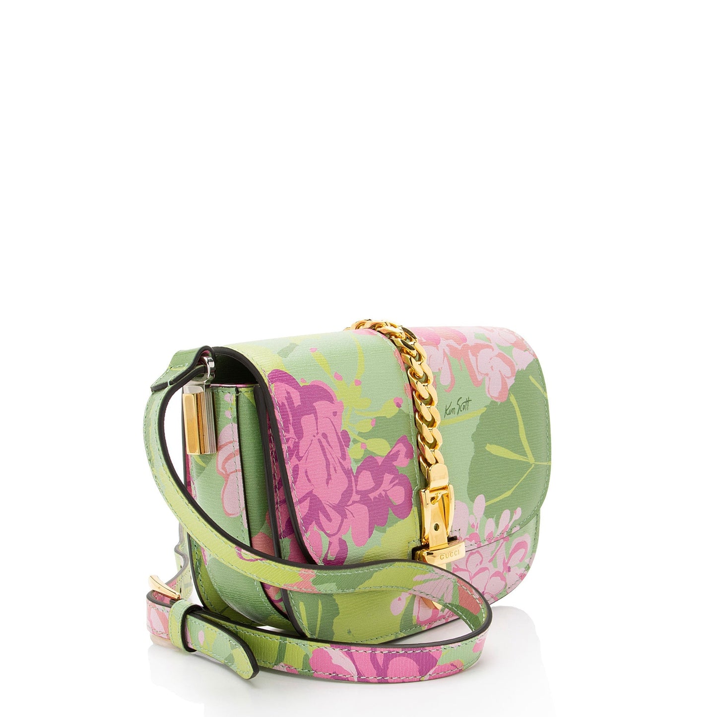 Gucci x Ken Scott Floral Sylvie Leather Pink Green Mini Crossbody Bag