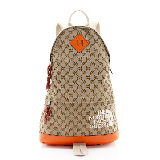 Gucci x North Face GG Backpack Leather Canvas Nylon Beige Shoulder Bag