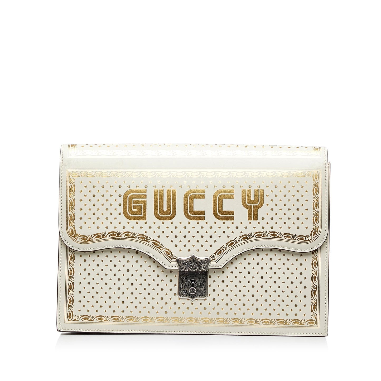 Gucci x SEGA Guccy Stars Portfolio Calf White Clutch Bag