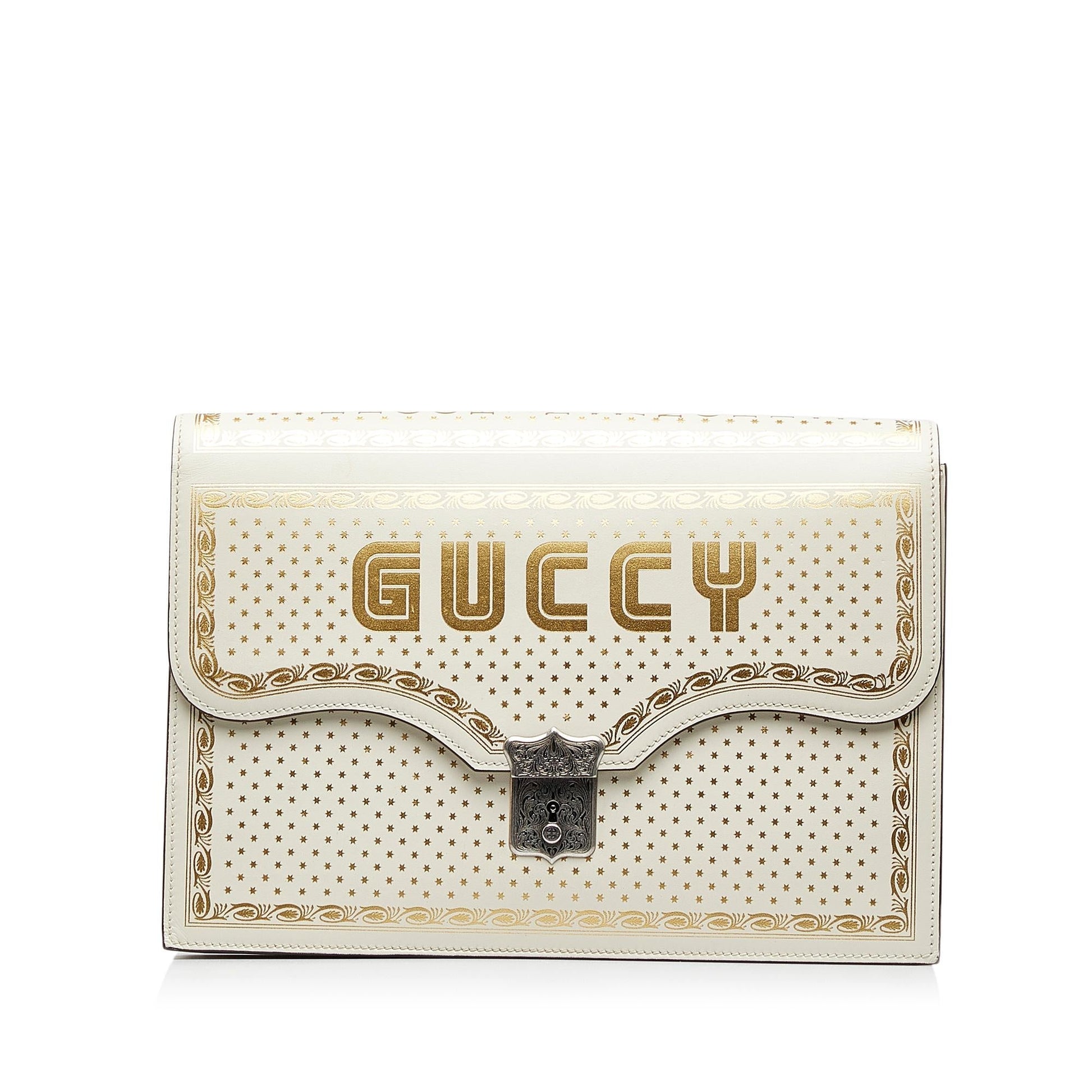 Gucci x SEGA Guccy Stars Portfolio Calf White Clutch Bag