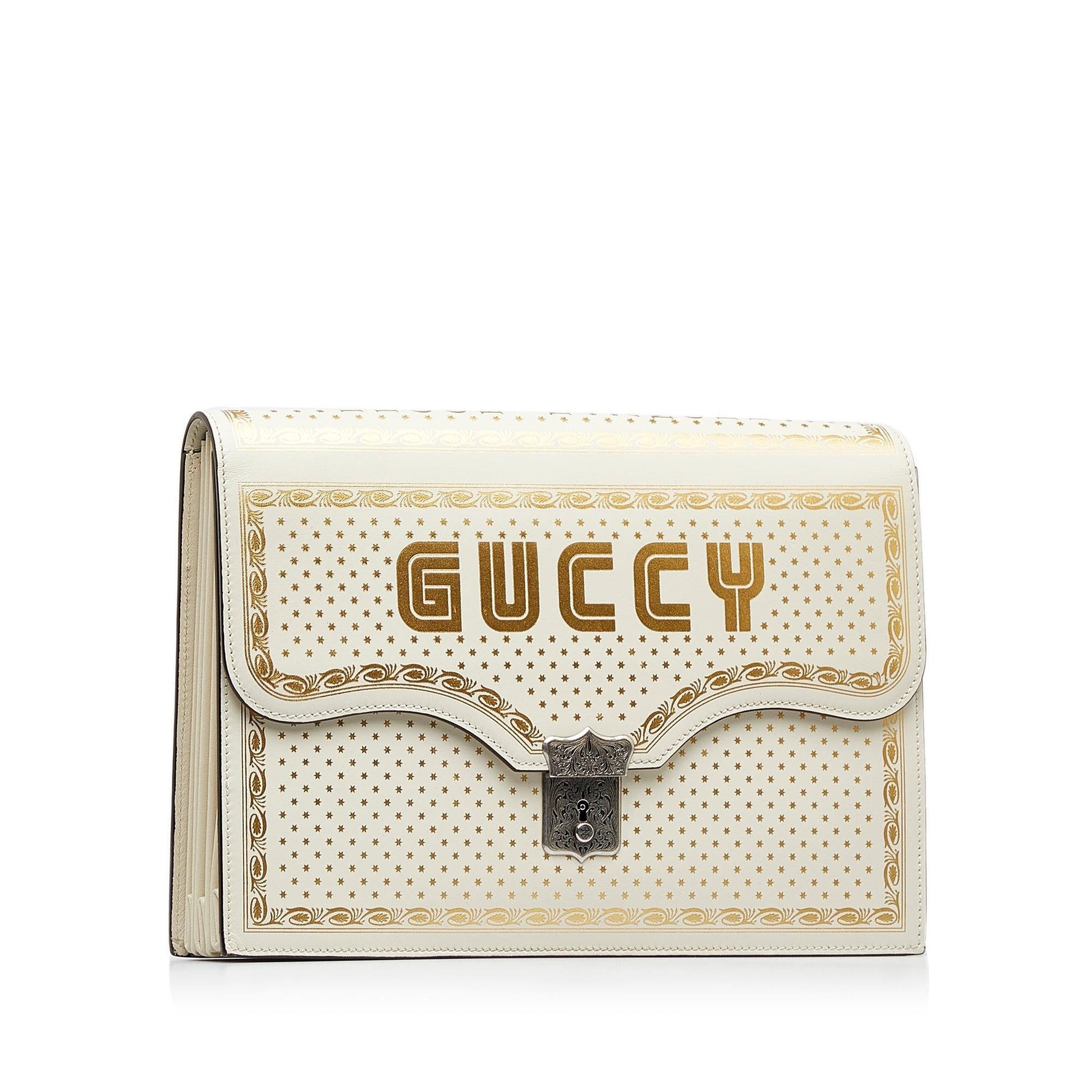 Gucci x SEGA Guccy Stars Portfolio Calf White Clutch Bag