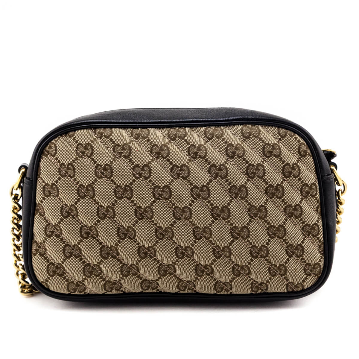Gucci Beige & Black Monogram Matelasse Diagonal Small GG Marmont Chain Shoulder Bag