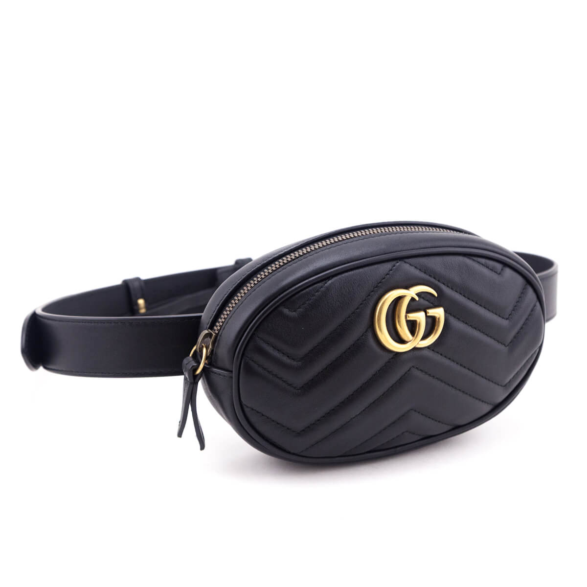 Gucci Black Calfskin Matelasse GG Marmont Belt Bag