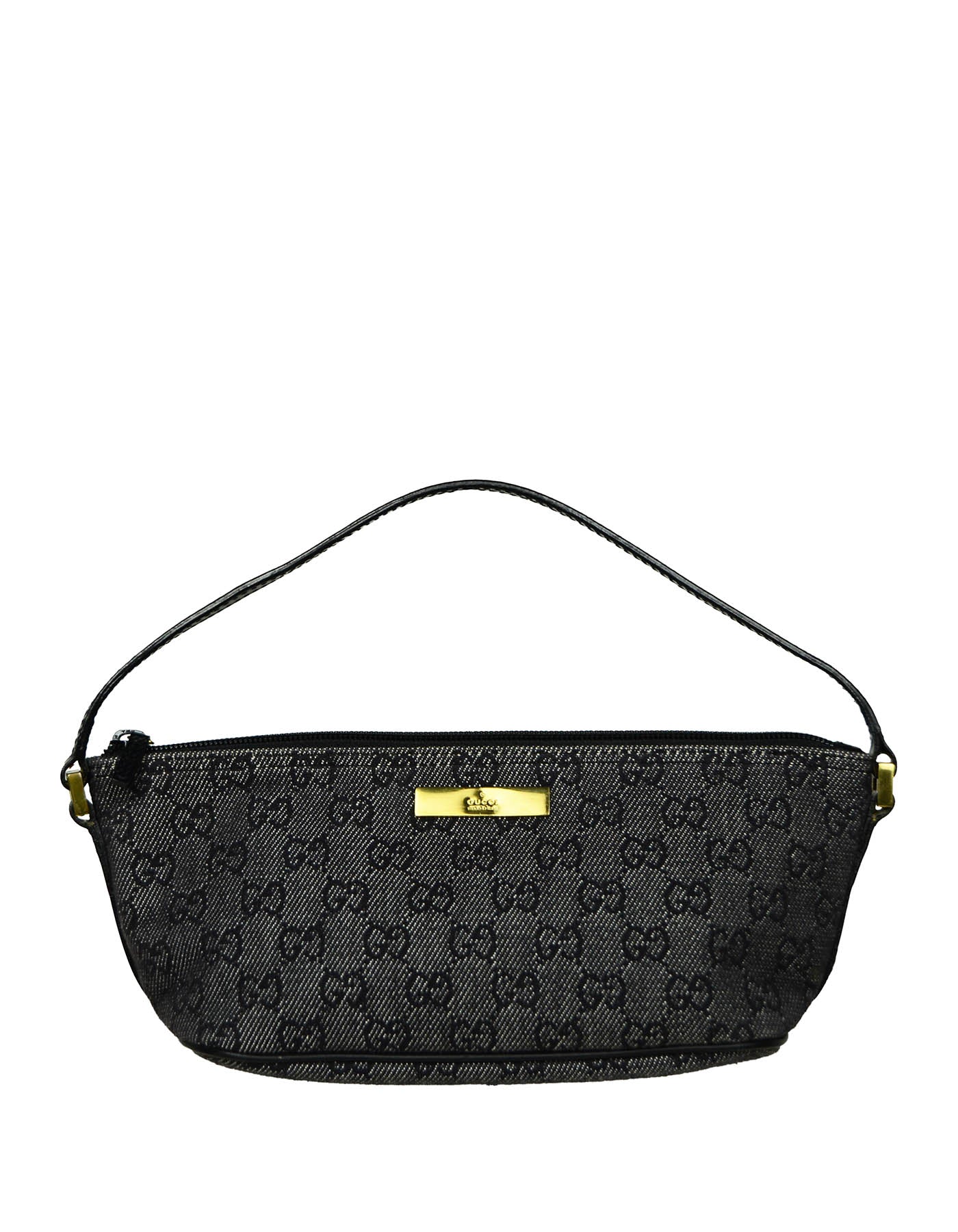 Gucci Black Denim Monogram Baguette Bag