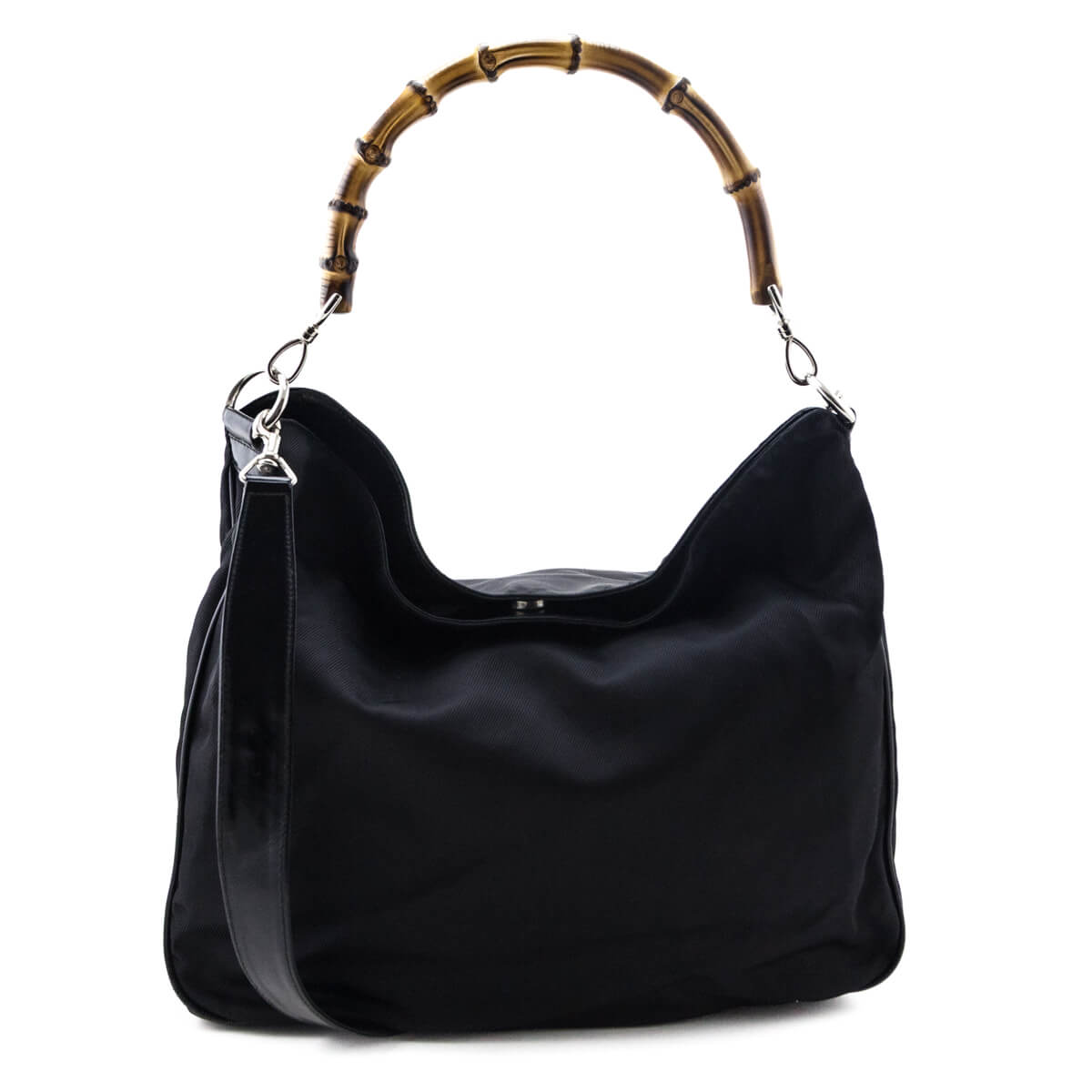 Gucci Black Nylon Bamboo Hobo Bag