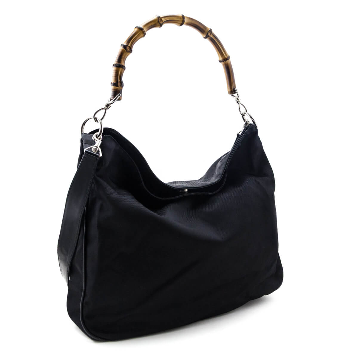 Gucci Black Nylon Bamboo Hobo Bag