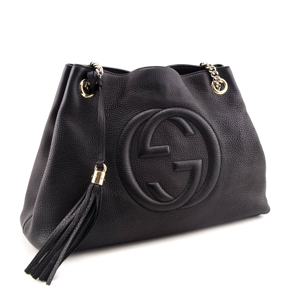 Gucci Black Pebbled Calfskin Medium Soho Chain Shoulder Bag