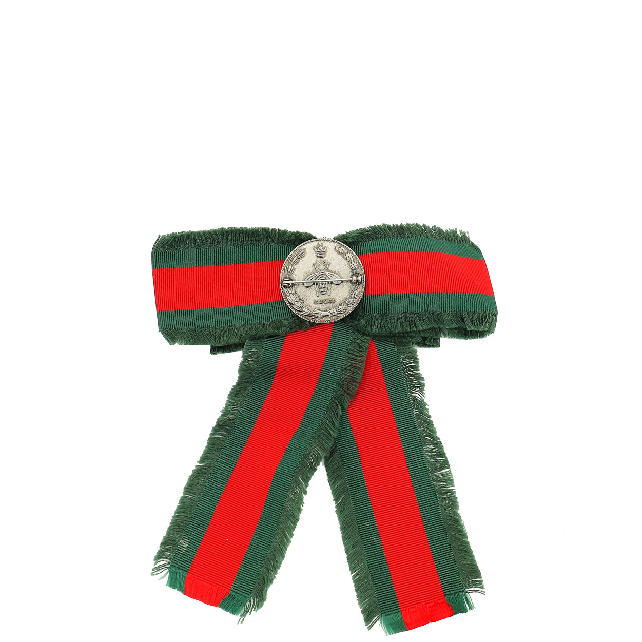 Gucci Bicolor Grosgrain Web Pearl Crystal Bow Brooch