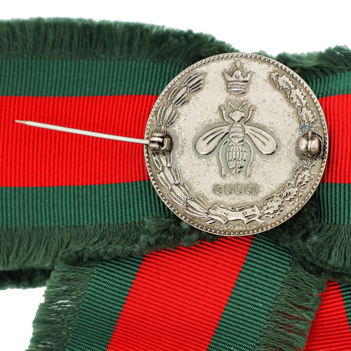 Gucci Bicolor Grosgrain Web Pearl Crystal Bow Brooch