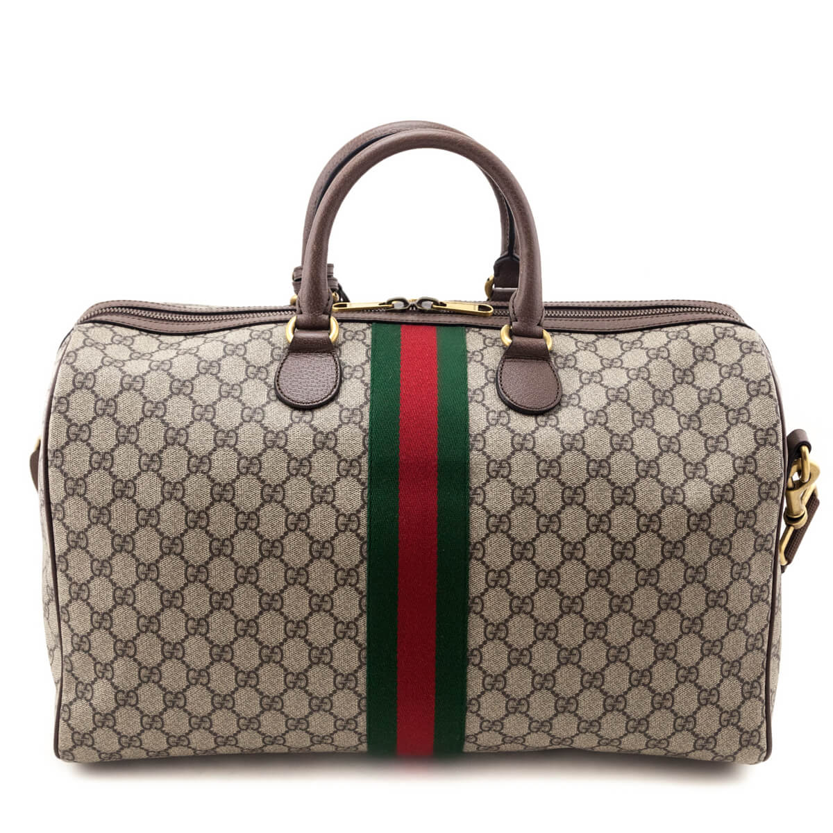 Gucci Brown Monogram GG Supreme Canvas Web Ophidia Medium Duffle Bag