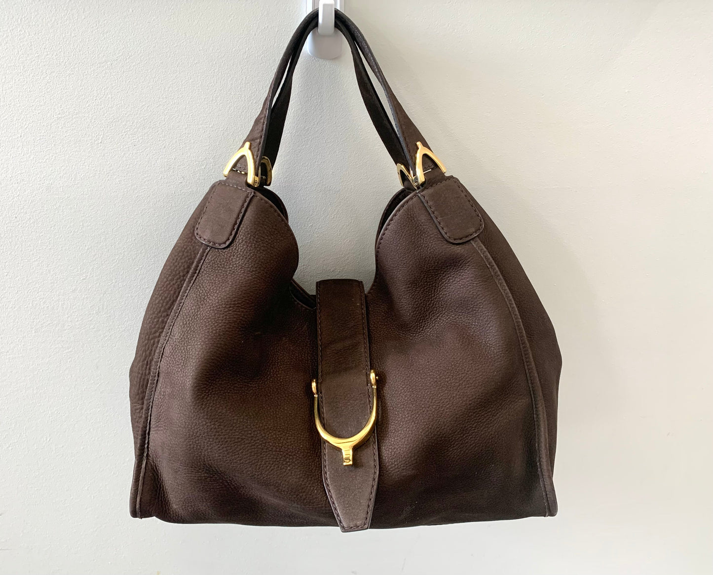 Gucci STIRRUP NUBUCK Suede Brown Shoulder Bag