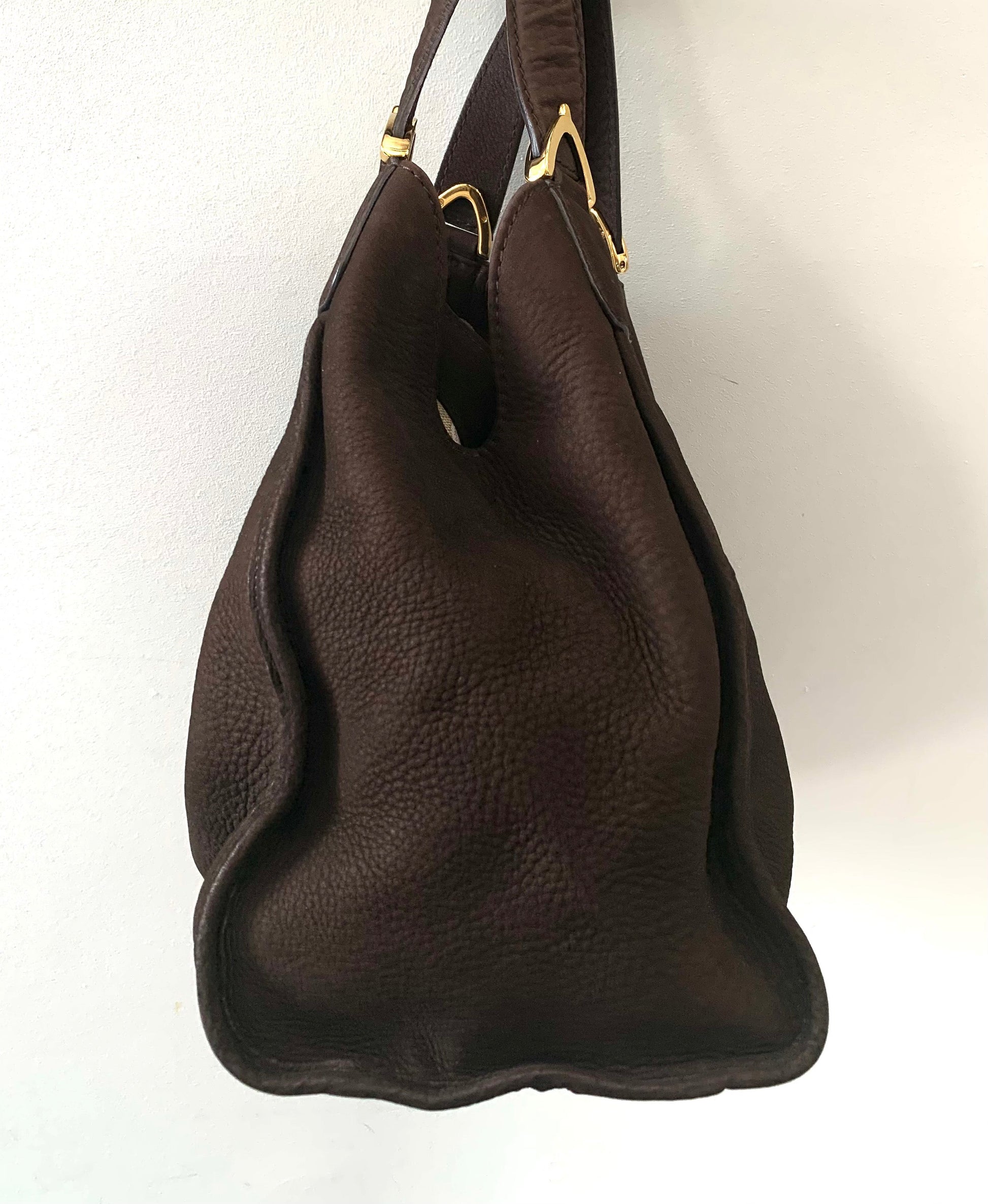 Gucci STIRRUP NUBUCK Suede Brown Shoulder Bag