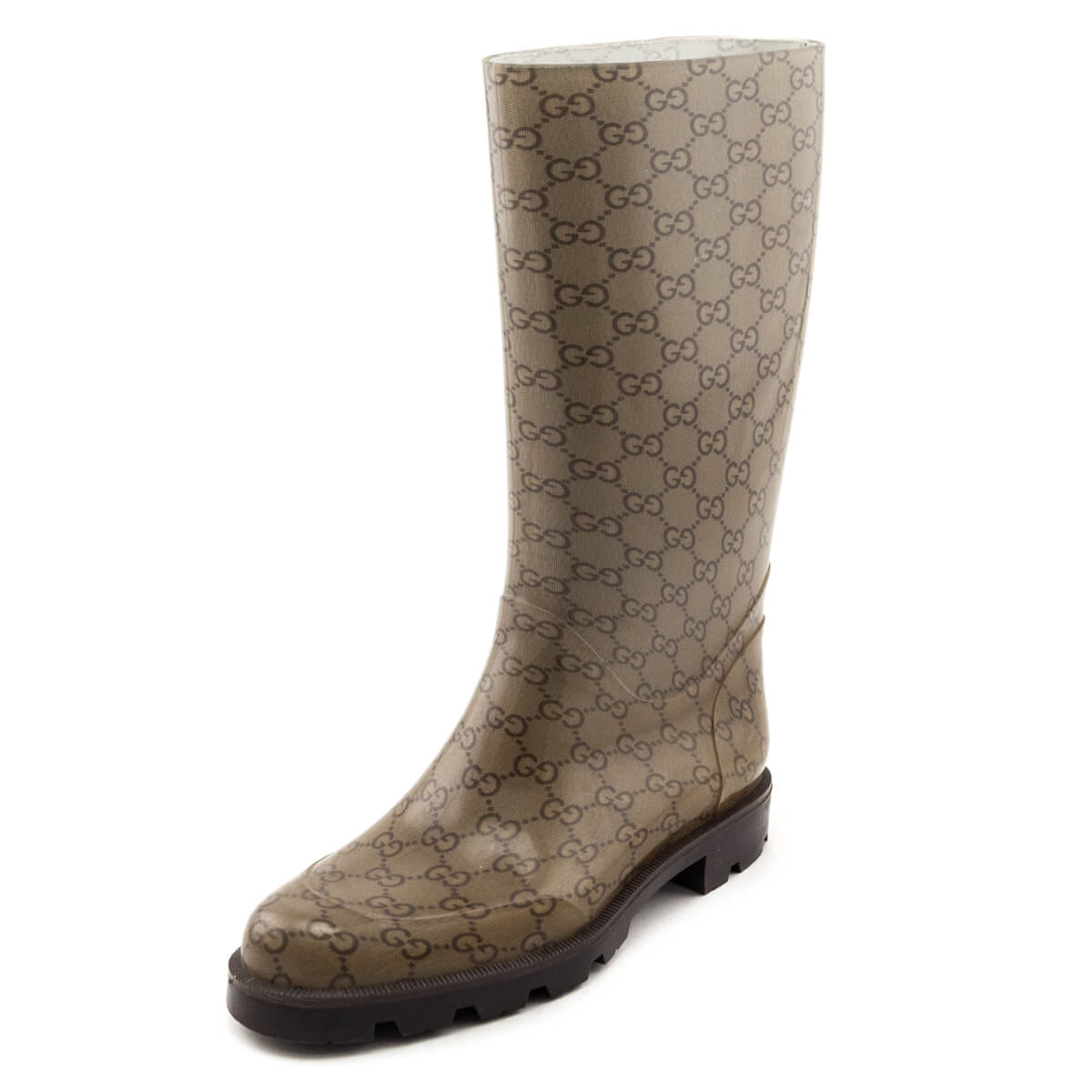 Gucci Monogram Beige Monogram Rubber Rain Boots Size US 9 | EU 39