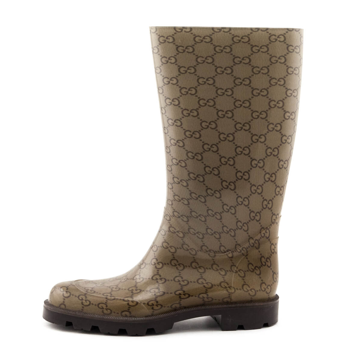 Gucci Monogram Beige Monogram Rubber Rain Boots Size US 9 | EU 39