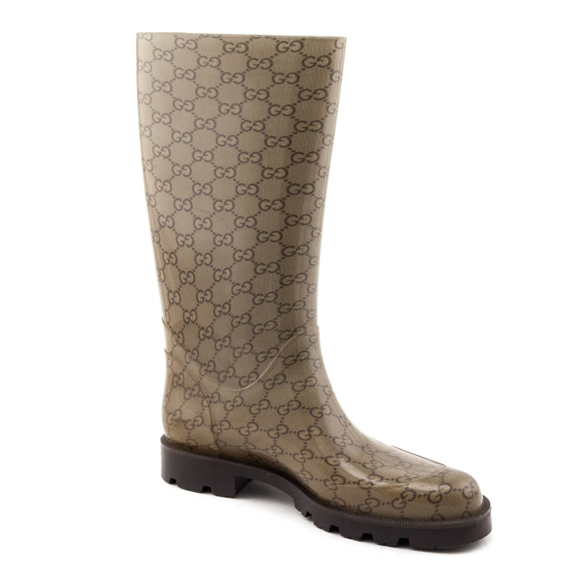 Gucci Monogram Beige Monogram Rubber Rain Boots Size US 9 | EU 39