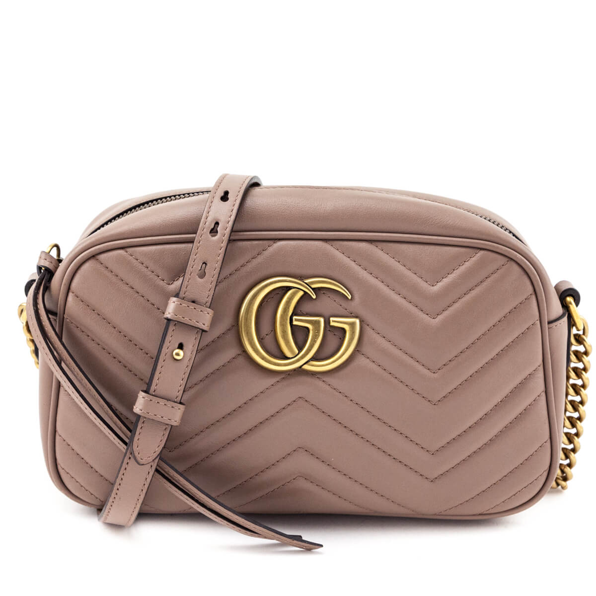 Gucci Porcelain Rose Calfskin Matelasse Small GG Marmont Chain Shoulder Bag