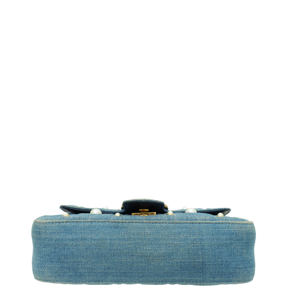 Gucci Blue Aged Studded Pearl Denim GG Marmont Mini Bag