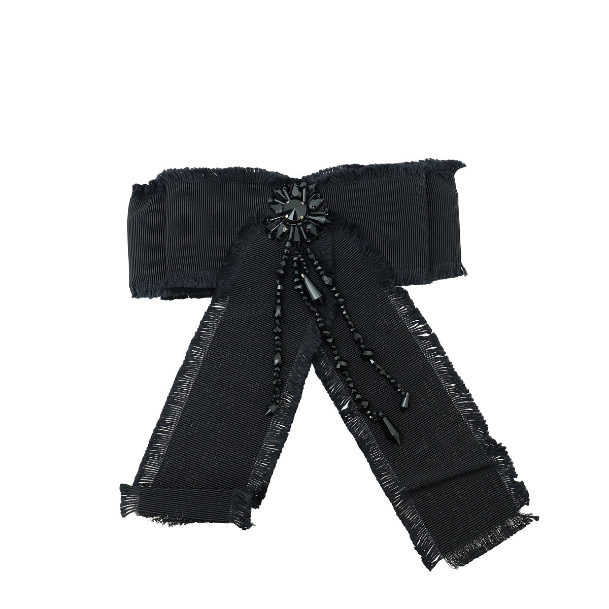 Gucci Black Grosgrain Crystal Bow Brooch