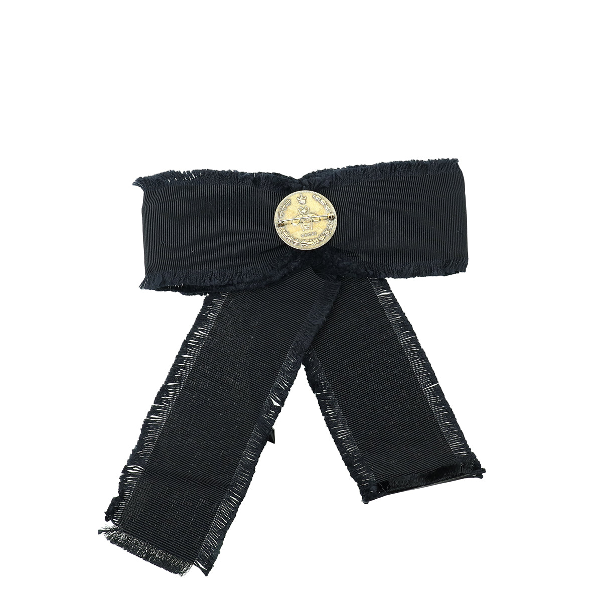 Gucci Black Grosgrain Crystal Bow Brooch