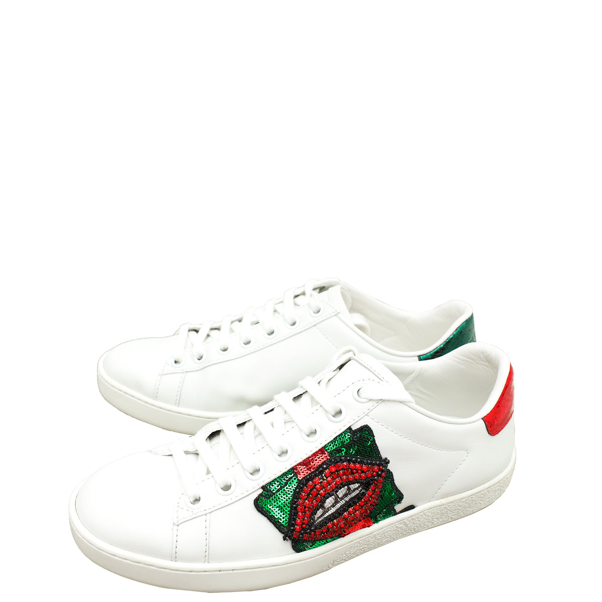 Gucci Tricolor Web Lips Sequins Embroidered Ace Sneakers 34.5