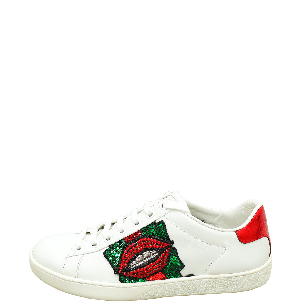 Gucci Tricolor Web Lips Sequins Embroidered Ace Sneakers 34.5