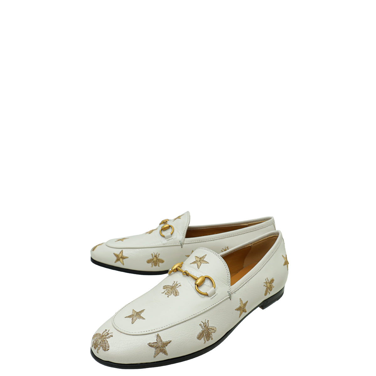 Gucci Mystic White Bee Star Embroidered Jord n Horsebit Loafer 36.5