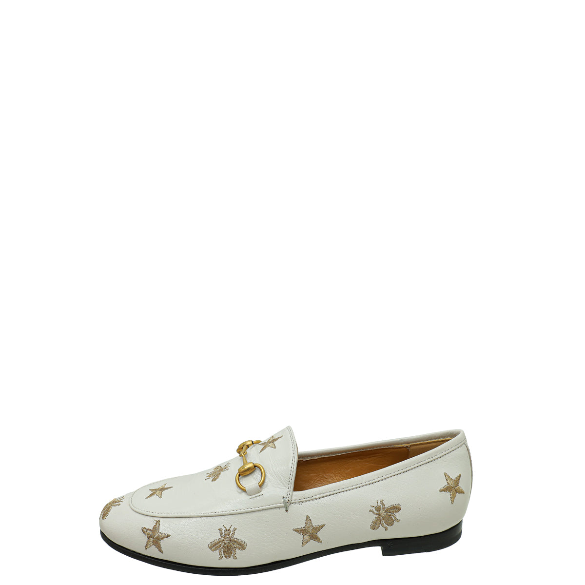 Gucci Mystic White Bee Star Embroidered Jord n Horsebit Loafer 36.5