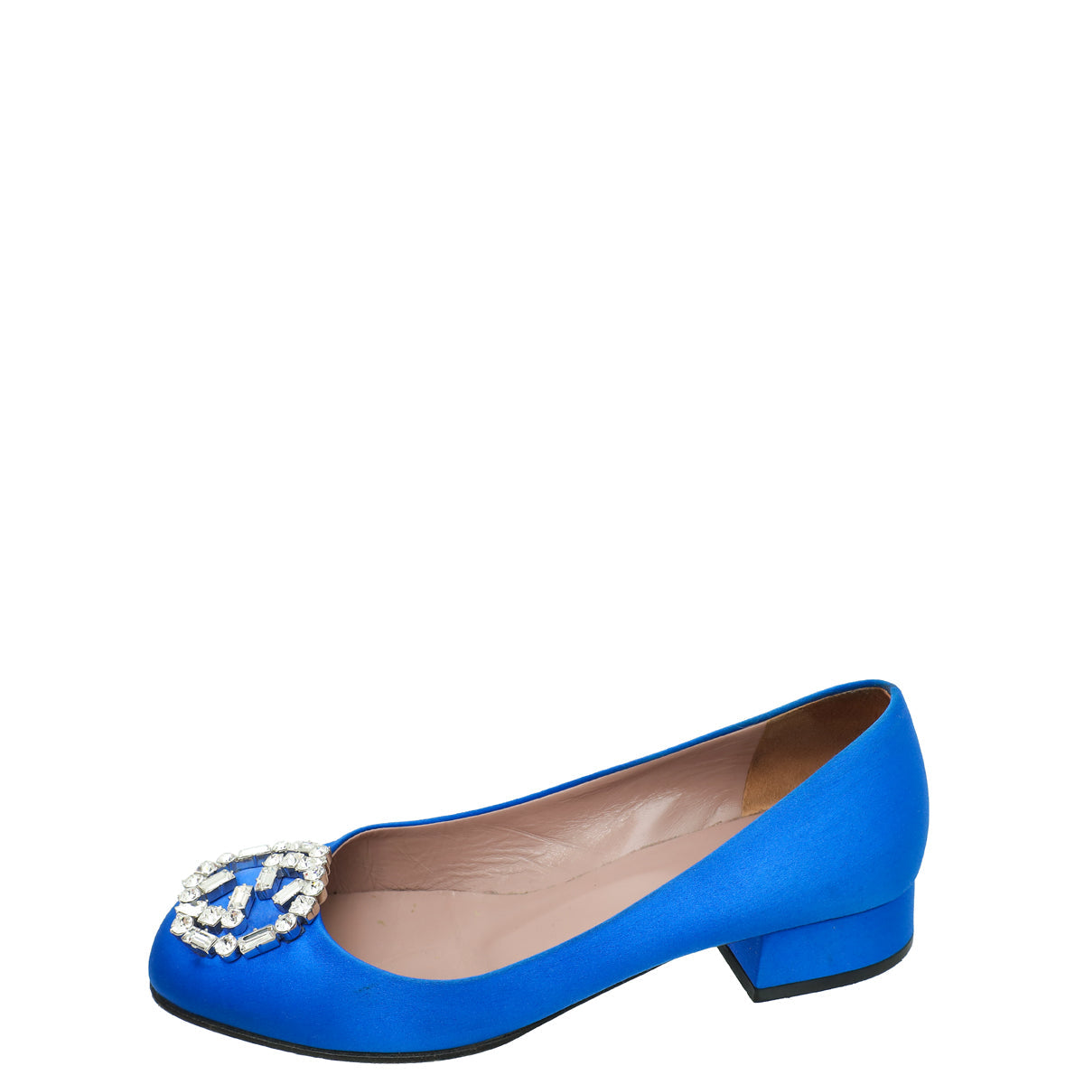 Gucci Royal Blue Satin GG Crystal Round Toe Ballet Flats 36