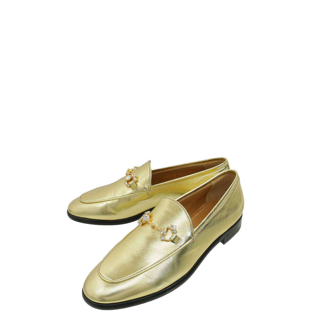 Gucci Gold Jord n Crystal Loafer 37.5