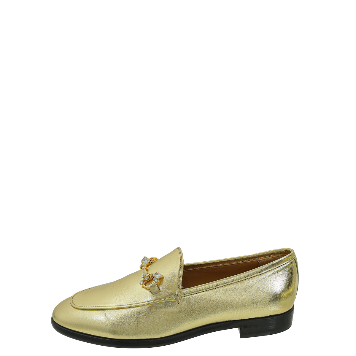 Gucci Gold Jord n Crystal Loafer 37.5