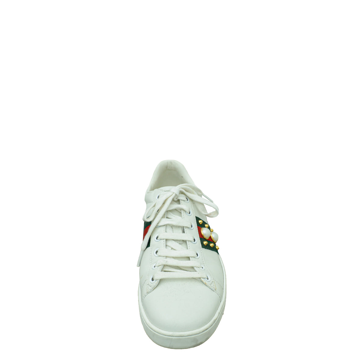 Gucci White Ace Web Pearl Studs Sneaker 38