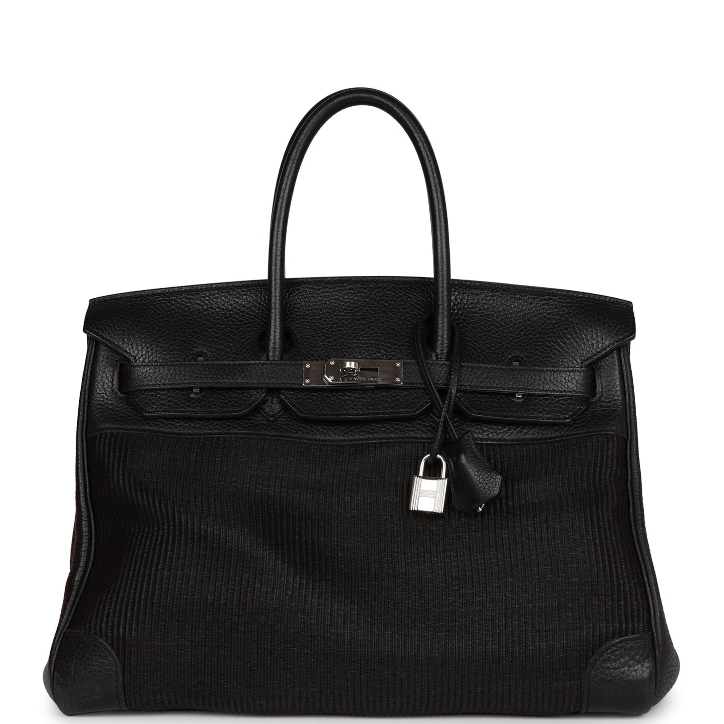 Hermes Birkin Crinoline And Clemence Palladium Hardware Handbag Black Travel Bag