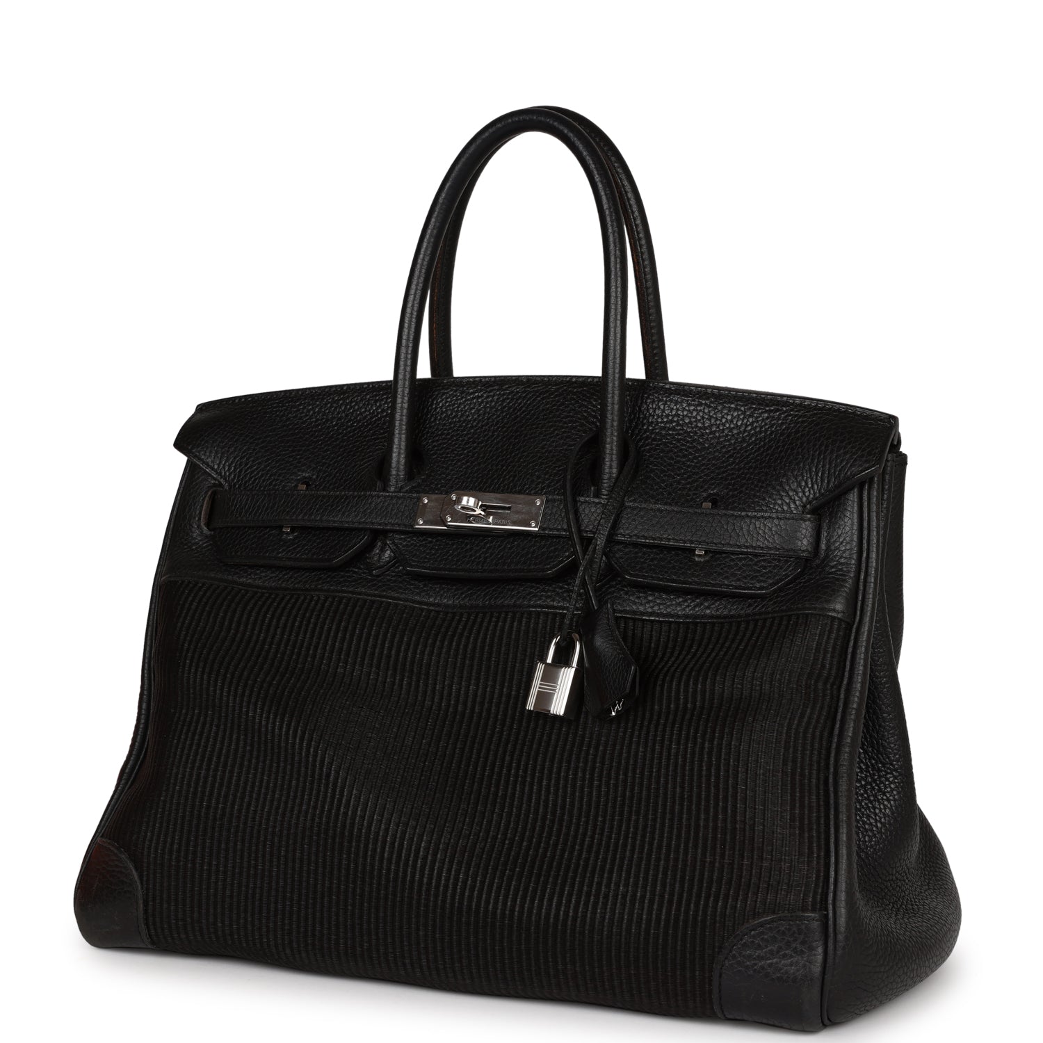 Hermes Birkin Crinoline And Clemence Palladium Hardware Handbag Black Travel Bag