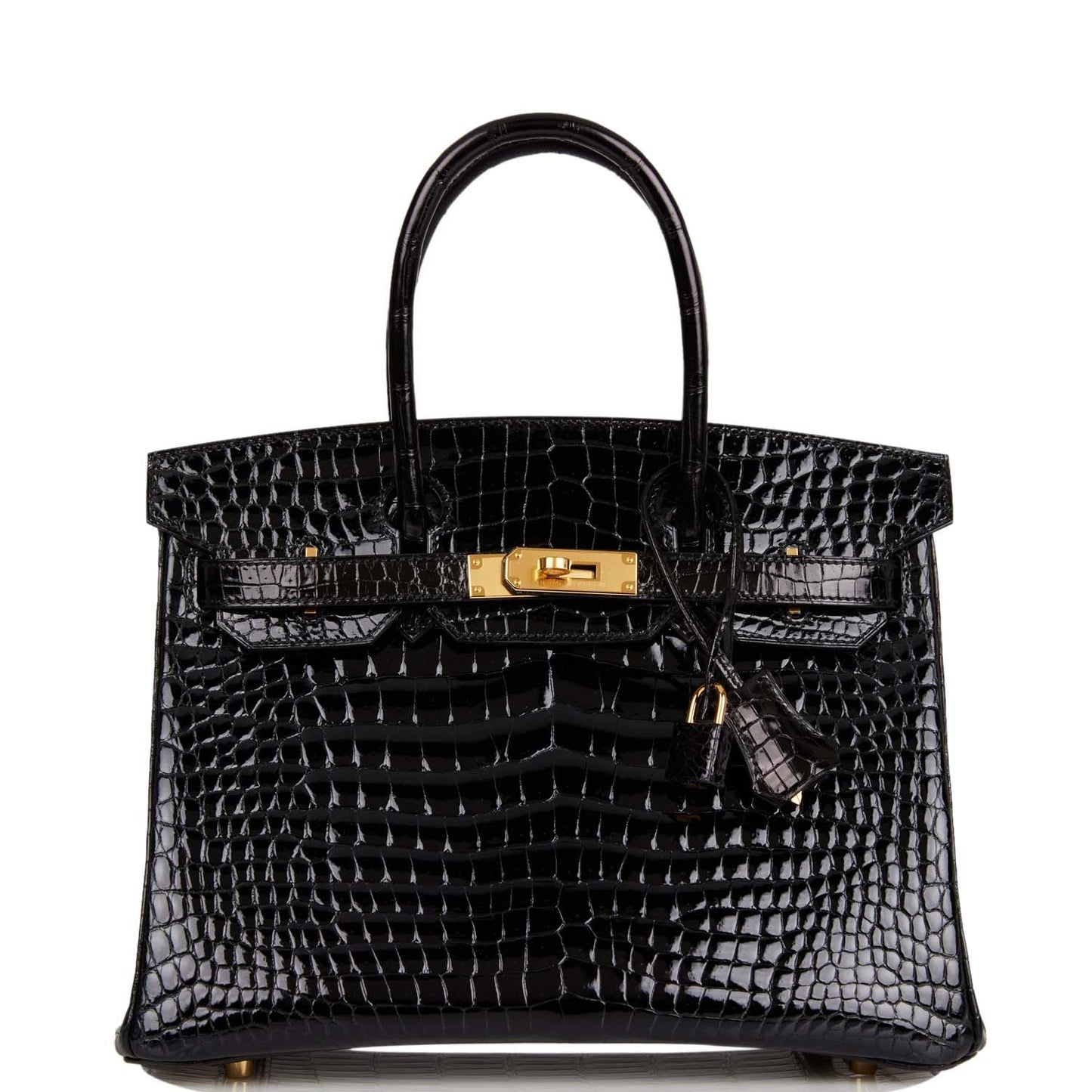 Hermes Birkin Shiny Porosus Crocodile Hardware Handbag Black Gold Travel Bag 3