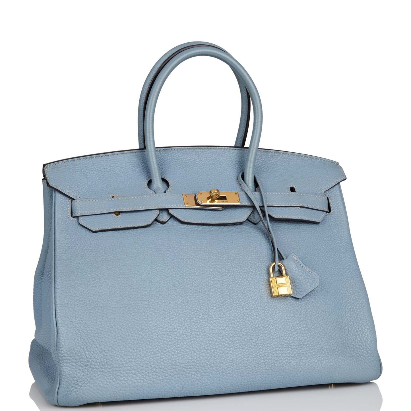 Hermes Birkin Bleu Lin Togo Hardware Handbag Gold Travel Bag