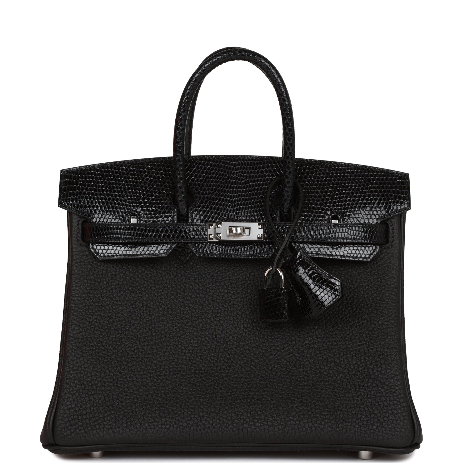 Hermes Birkin Lizard And Togo Touch Palladium Hardware Handbag Black Travel Bag
