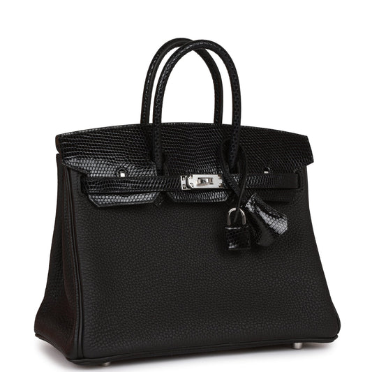 Hermes Birkin Lizard And Togo Touch Palladium Hardware Handbag Black Travel Bag